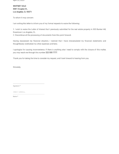 waiver of interest letter template