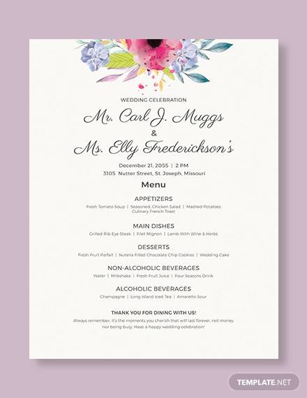 wedding flyer menu template