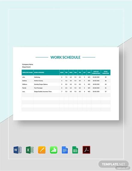 work schedule template