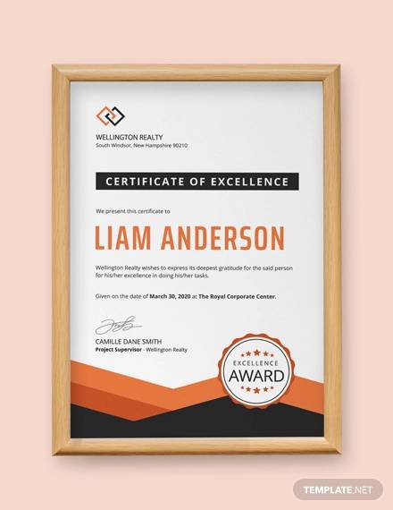 free simple certificate of excellence