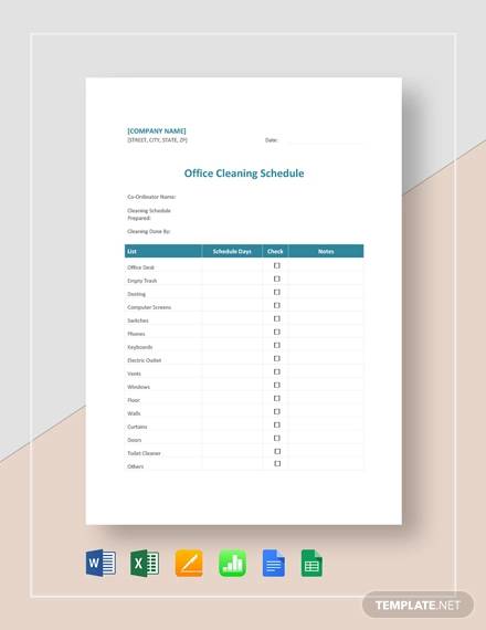 Office Cleaning Schedule Template Word