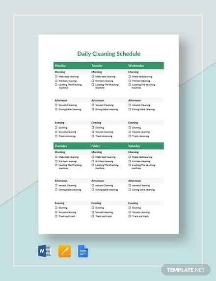 printable daily cleaning