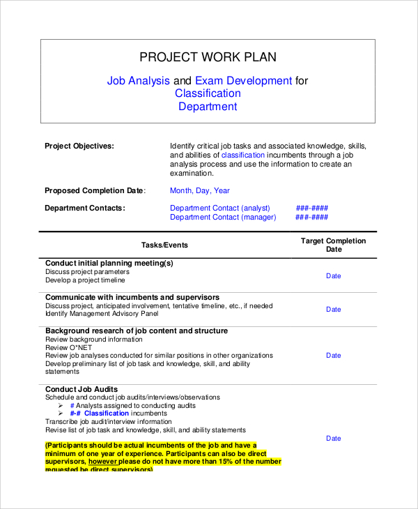 project work plan template