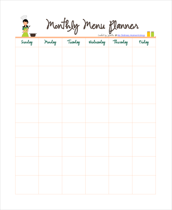 monthly meal planning template