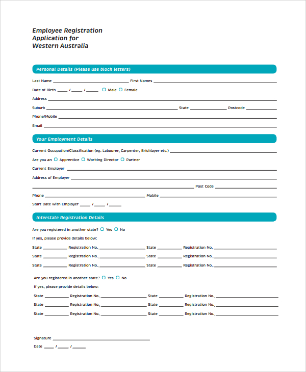 employee registration application form