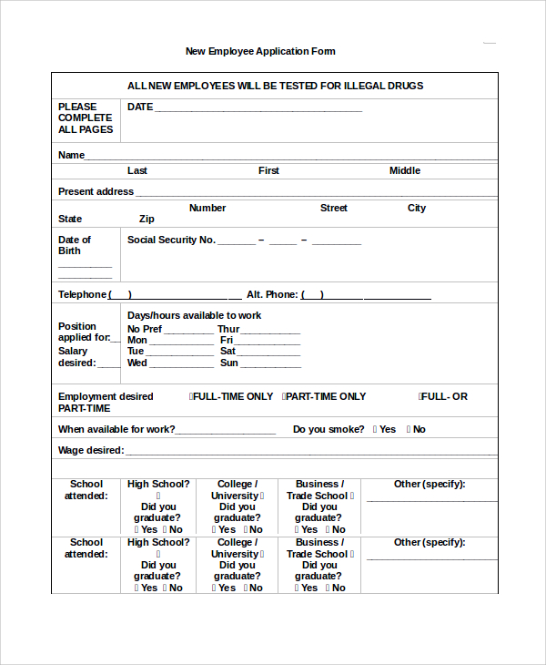 Free 7 Sample Employee Application Forms In Ms Word Pdf 1390