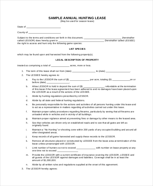 annual hunting lease agreement
