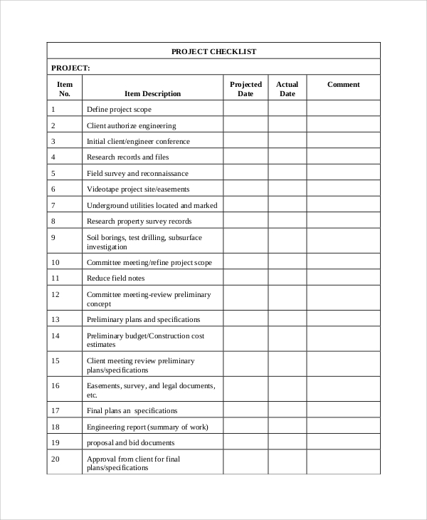 project management checklist template excel