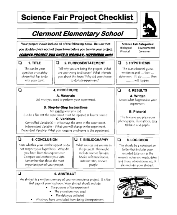 science fair project checklist 