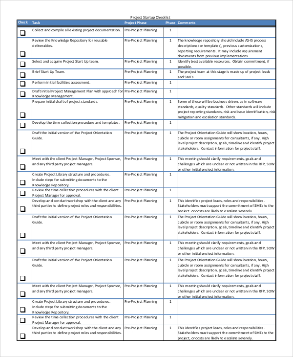 FREE 13 Sample Project Checklists In Excel MS Word PDF Google 