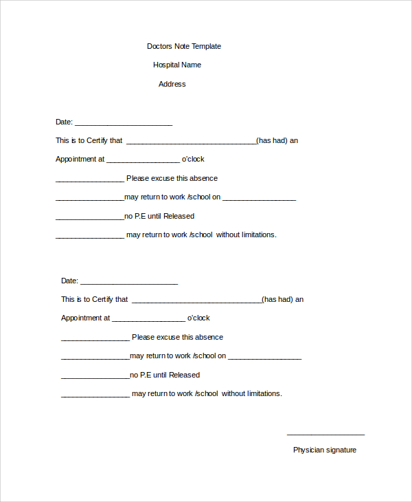 7+ Sample Doctor Notes  Sample Templates