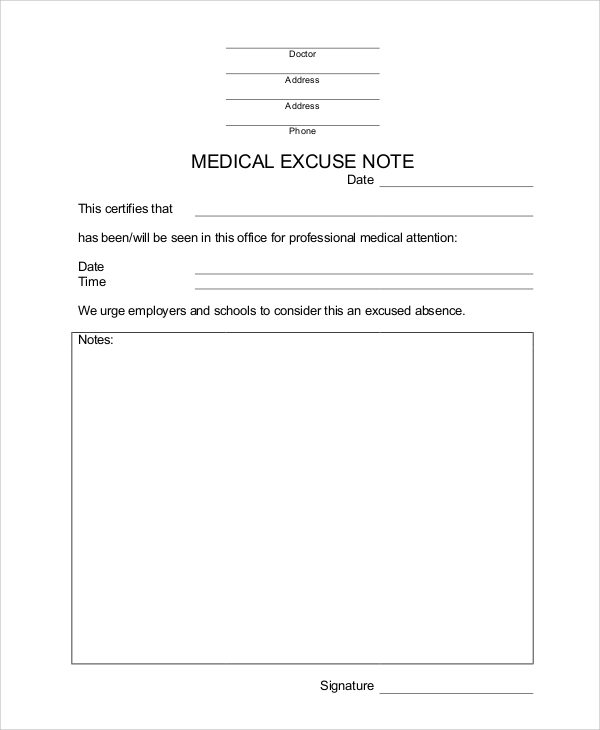 doctors excuse note