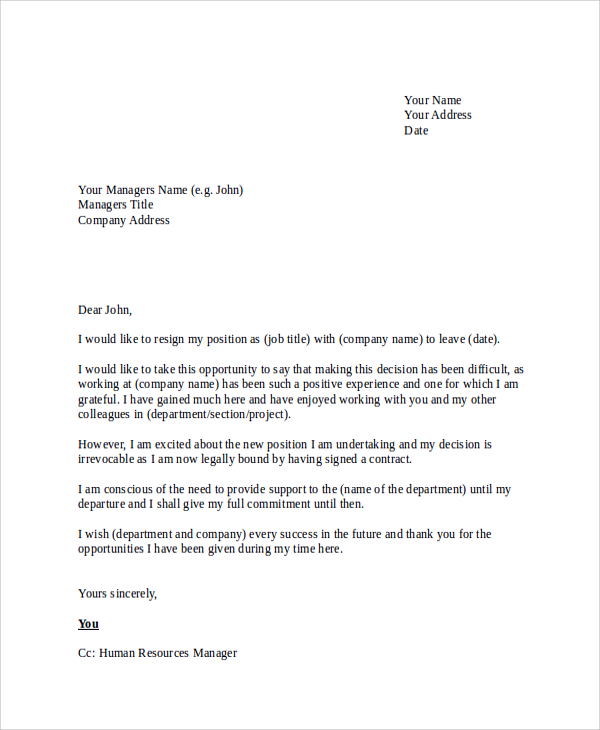 legal resignation letter