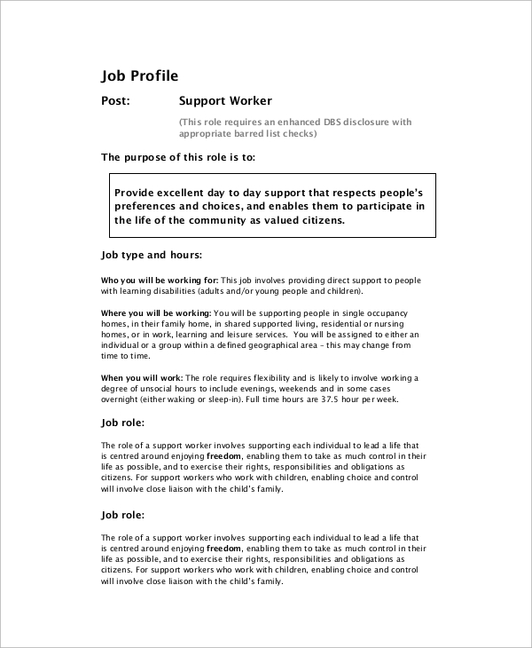 employee job profile sample