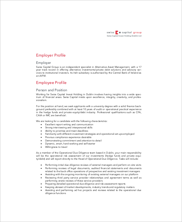 Sample Employee Profile 8 Documents In Word PDF