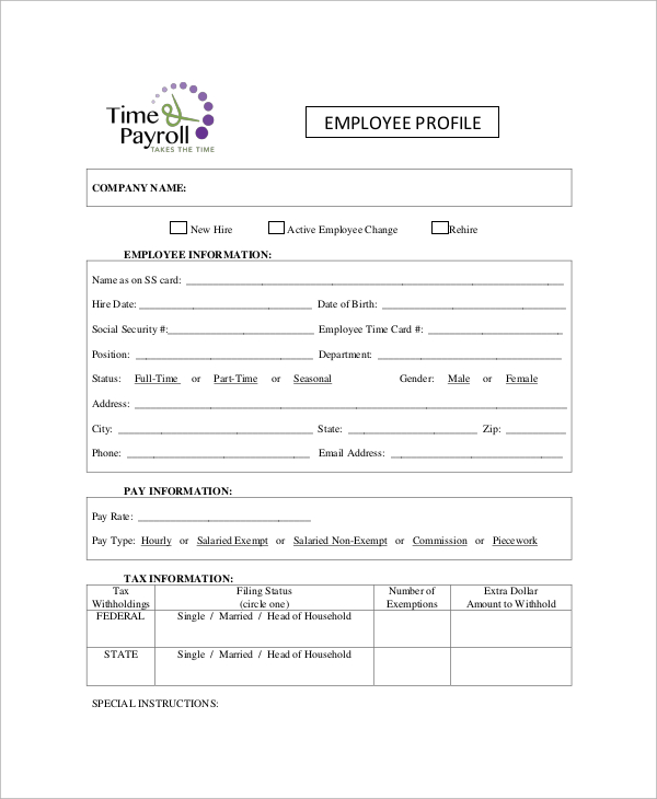 Sample Employee Profile 8 Documents In Word PDF