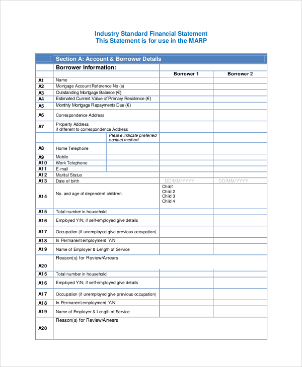 standard financial statement