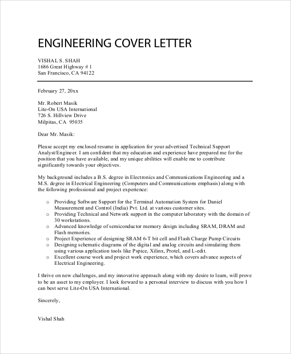 office engineer cover letter