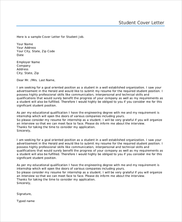 cover letter for student representative