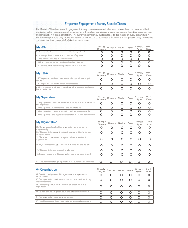 employees engagement questionnaire