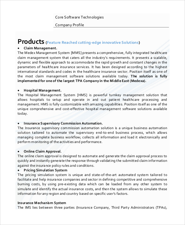 software company profile sample