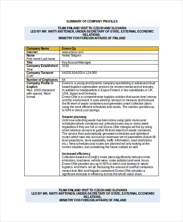 printable company profile