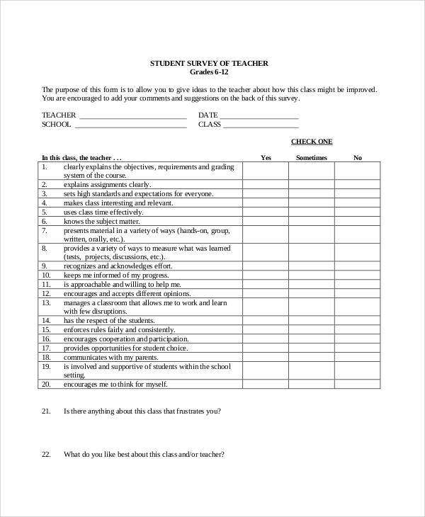 FREE 8+ Sample Student Survey Templates in PDF MS Word