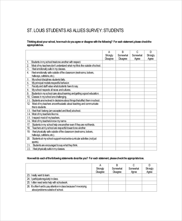 student teacher survey sample