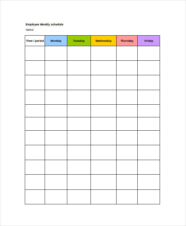 free sample weekly employee work schedule template