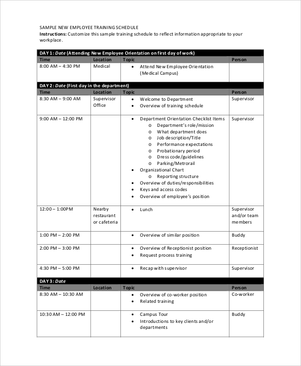 employee training schedule