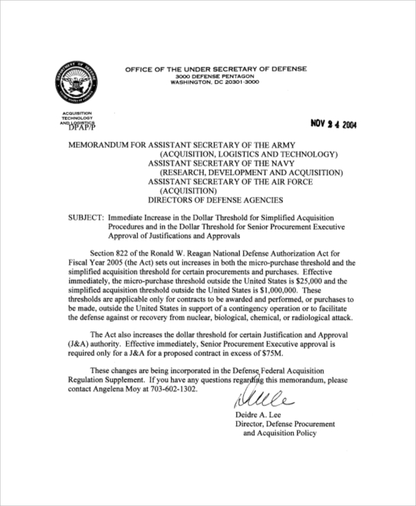 memo for assistant secretary of army