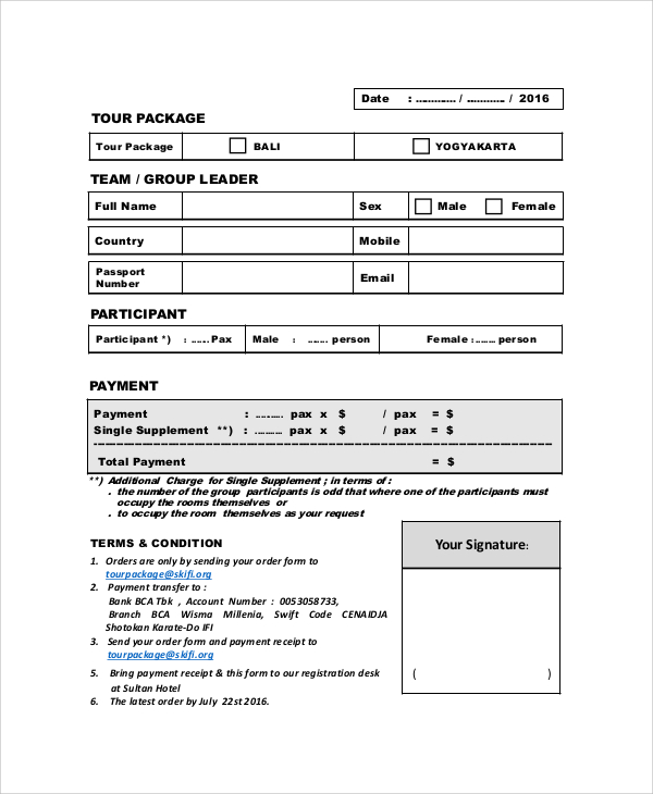 FREE 6 Sample Tour Reservation Forms In PDF MS Word