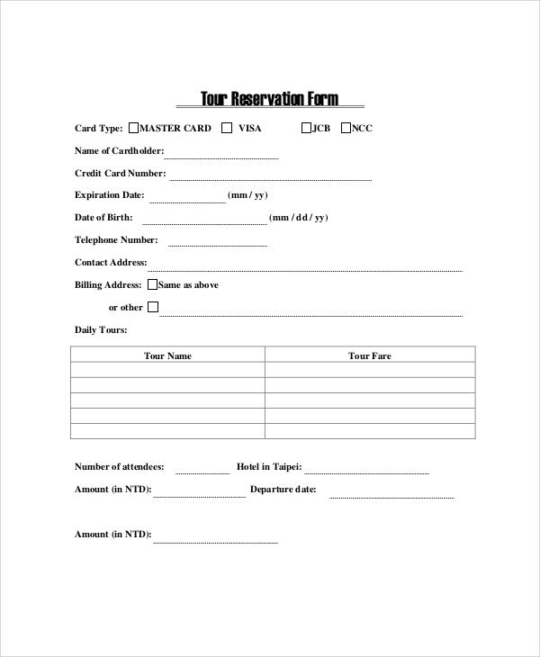 tour reservation form