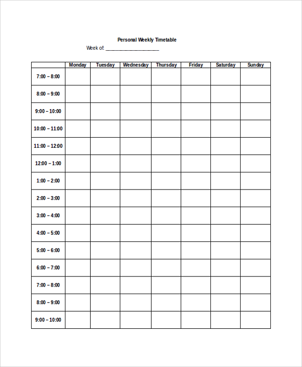 FREE 7+ Sample Weekly Timetable Templates in PDF | MS Word