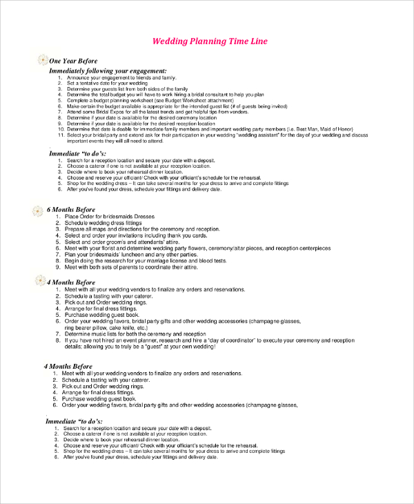 wedding plan timeline sample