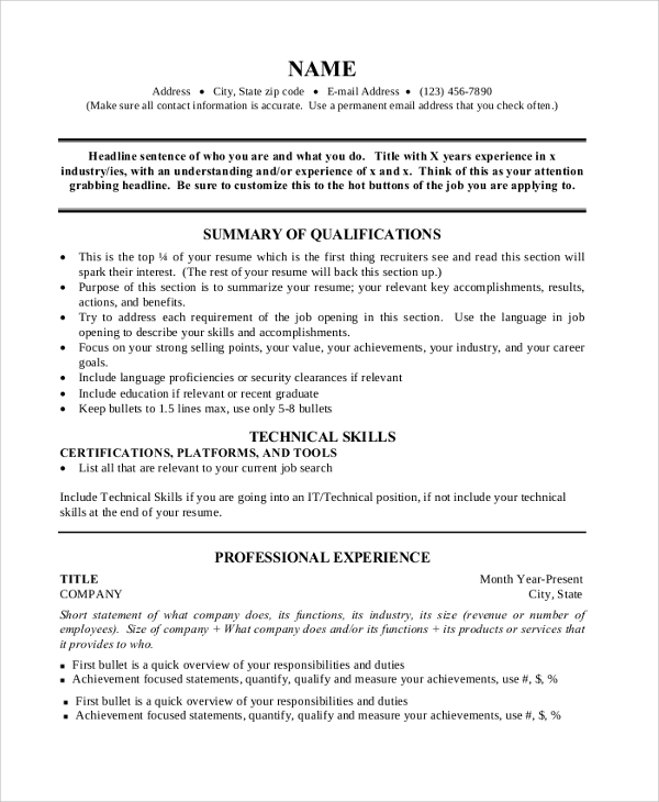 professional resume example