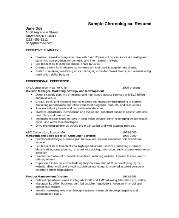 professional chronological resume