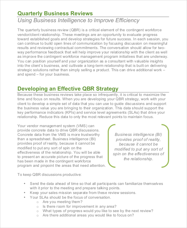 FREE 7 Sample Business Review Templates In PDF