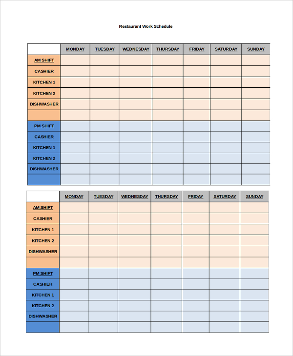 FREE 12+ Sample Work Schedules in PDF | MS Word | Excel