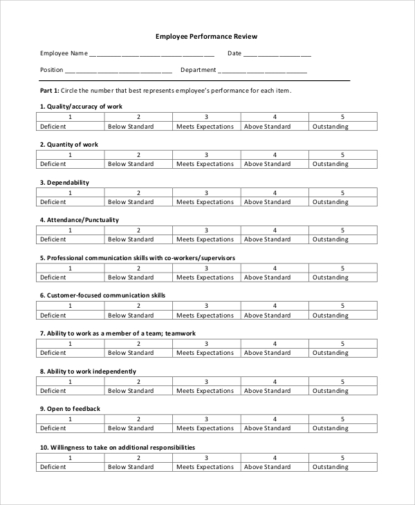 Free 7 Sample Employee Review Templates In Ms Word Pdf 5893