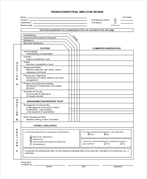 employee probation review sample