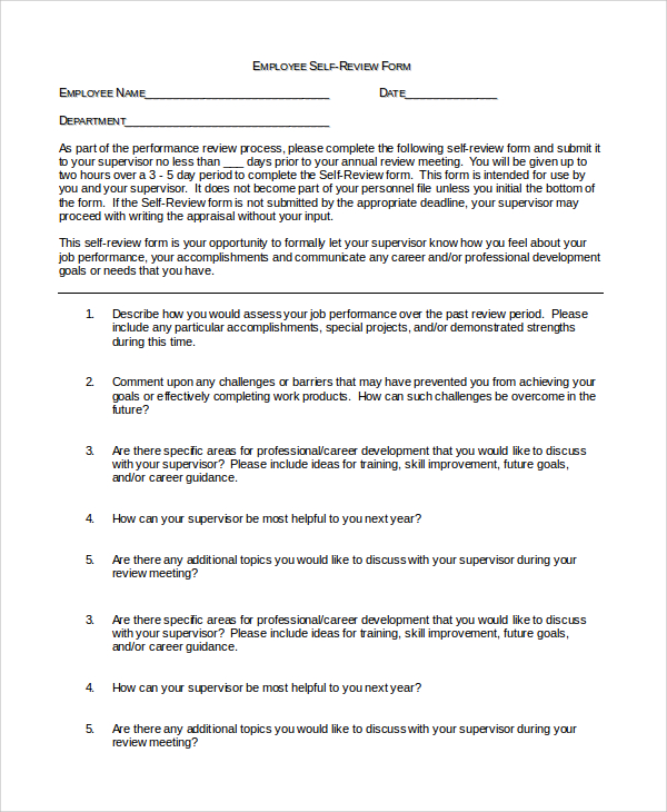 employee self review form