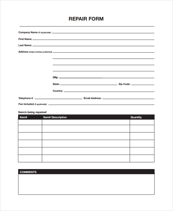 equipment repair form