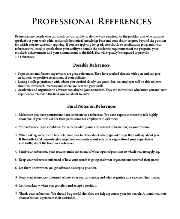 FREE 7+ Sample Professional Reference Templates in MS Word PDF