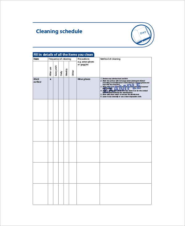 FREE 19+ Sample Cleaning Schedules in PDF