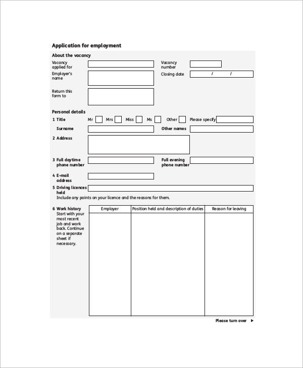 offficial employment application form