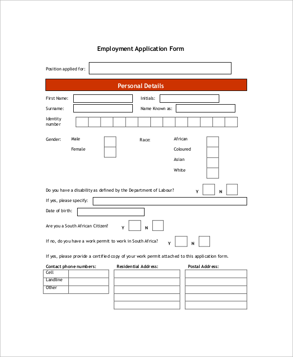 FREE 10+ Sample Employment Application Forms in PDF