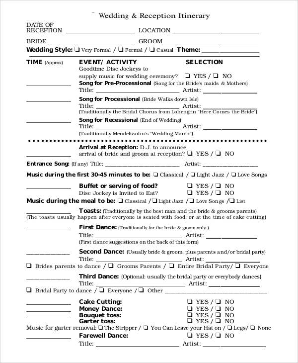 FREE 16 Sample Wedding Itinerary Templates In PDF MS Word Pages 