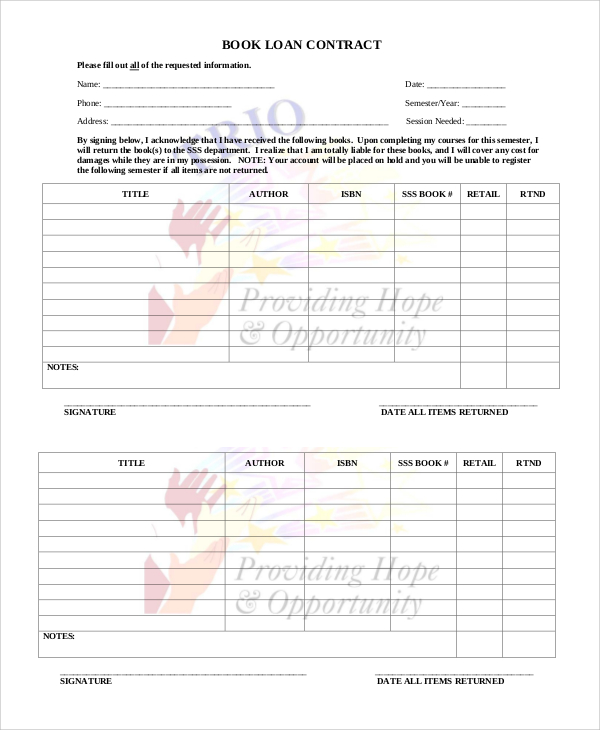 novel contract pdf Word  11 PDF, Samples Loan Contract