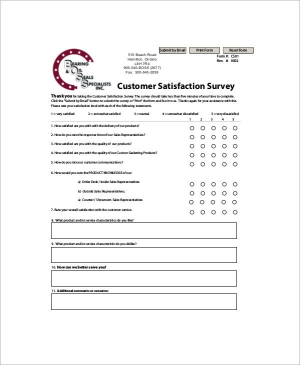 customer satisfaction survey sample